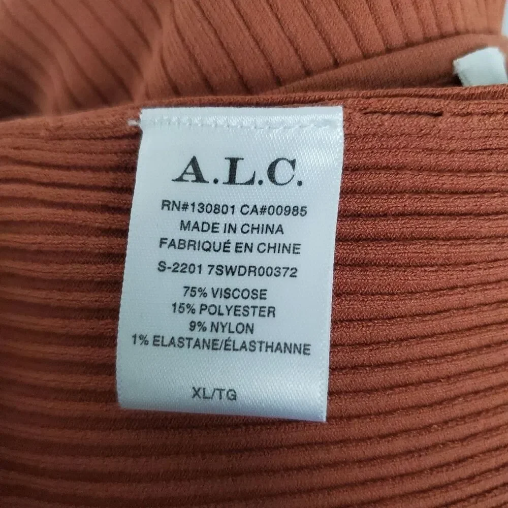 A.L.C. Women's Midi Dress XL Orange Ribbed Knit V-Neck Long Sleeve ALC NEW - Picture 6 of 7